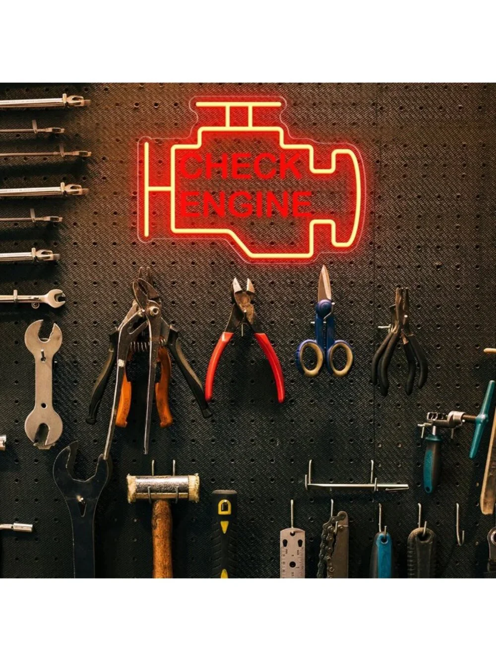 Dimmable LED Neon Sign - 15x11in Check Engine Light for Garage Wall Decor, USB